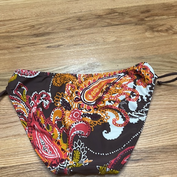 Athleta bikini bottom paisley print brown/orange/raspberry/purple/cream 2 ties - Picture 5 of 6